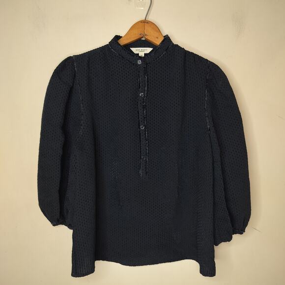 Max Studio Balloon Sleeve Top Velvet Trim - Picture 1 of 9